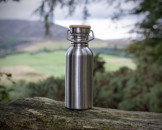 Metal water bottle outdoor photography